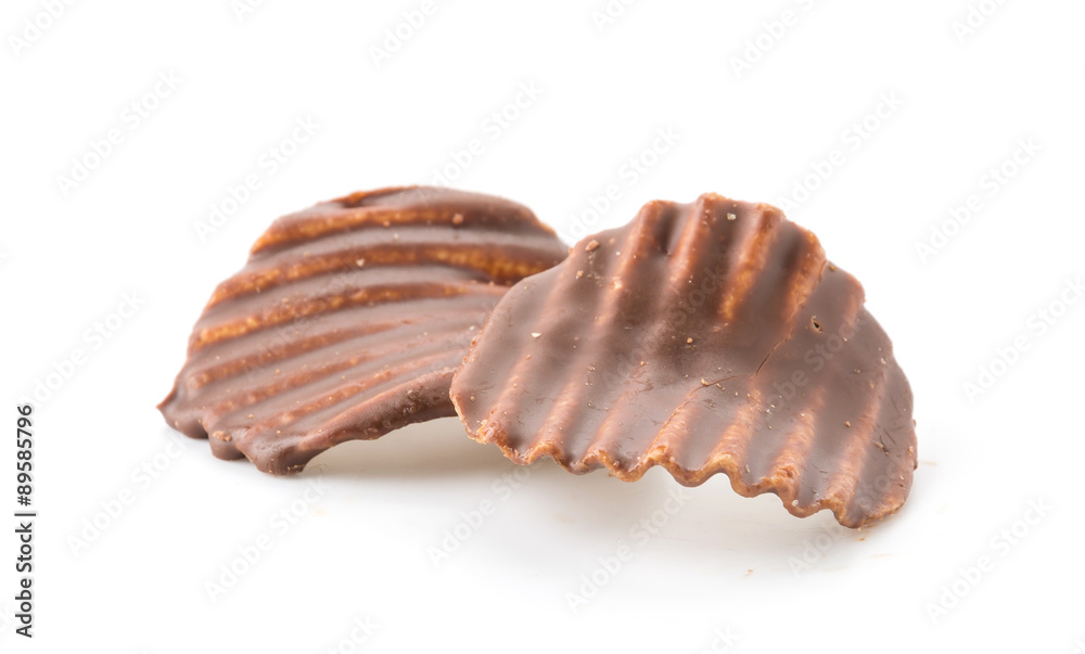 potato chip with chocolate on white