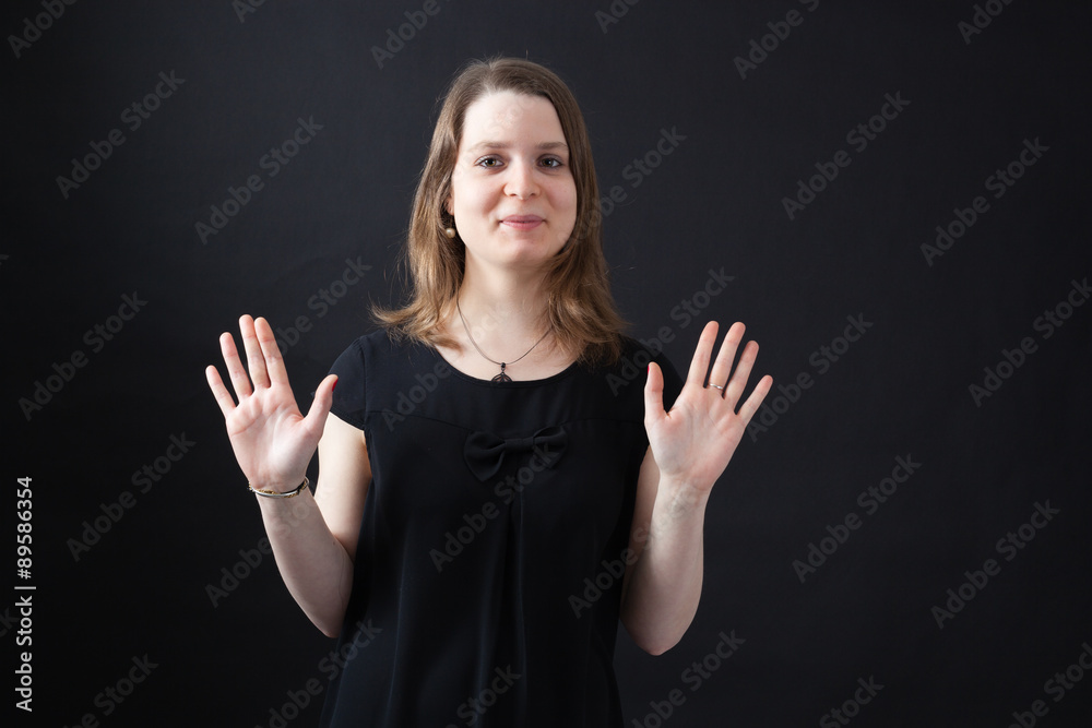 Beautiful woman doing different expressions in different sets of clothes: innocent Beautiful woman doing different expressions in different sets of clothes: innocent