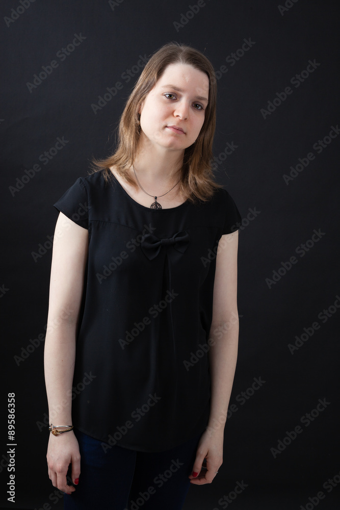 Beautiful woman doing different expressions in different sets of clothes: bored Beautiful woman doing different expressions in different sets of clothes: bored