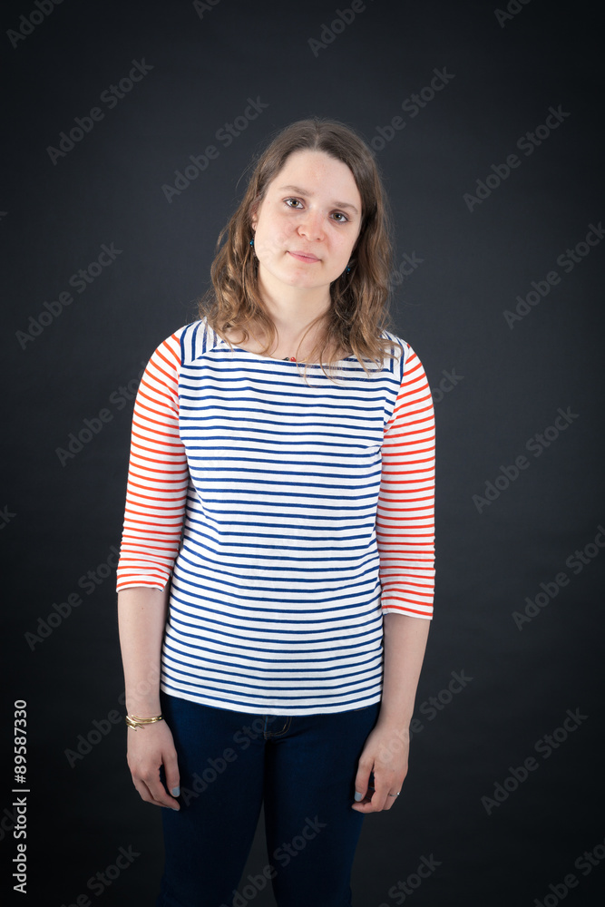 Beautiful woman doing different expressions in different sets of clothes: love Beautiful woman doing different expressions in different sets of clothes: love