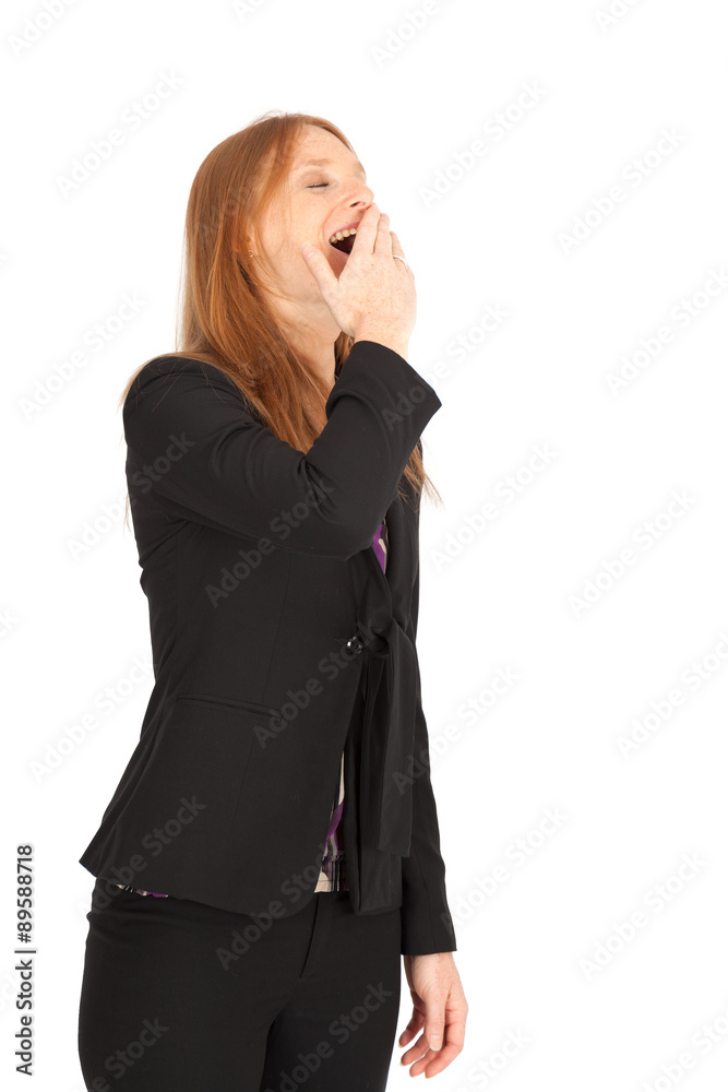 Beautiful businesswoman doing different expressions in different sets of clothes: yawn Beautiful businesswoman doing different expressions in different sets of clothes: yawn
