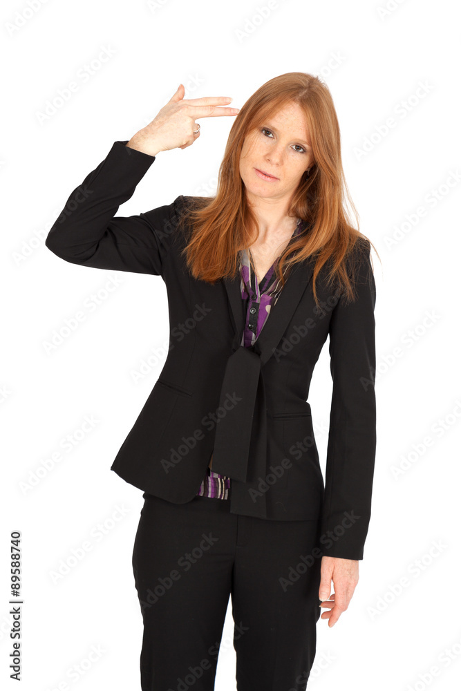 Beautiful businesswoman doing different expressions in different sets of clothes: committing suicide Beautiful businesswoman doing different expressions in different sets of clothes: committing suicide