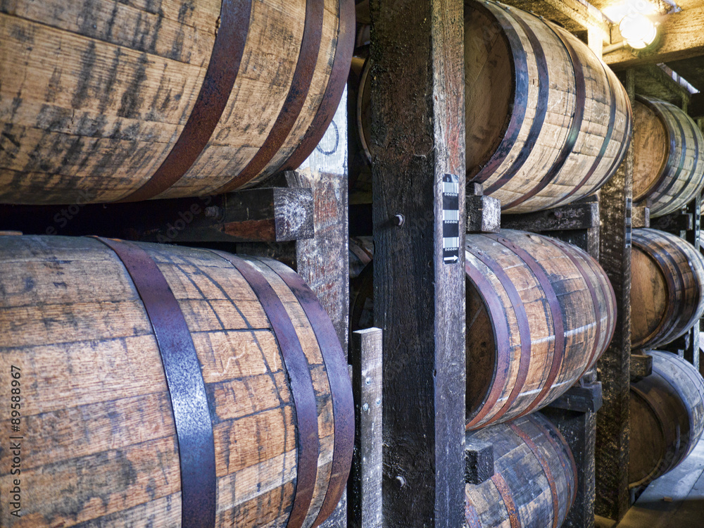 Barrels maturing Bourbon in Distillery in Bardstown Kentucky USA
Barrels maturing Bourbon in Distillery in Bardstown Kentucky USA