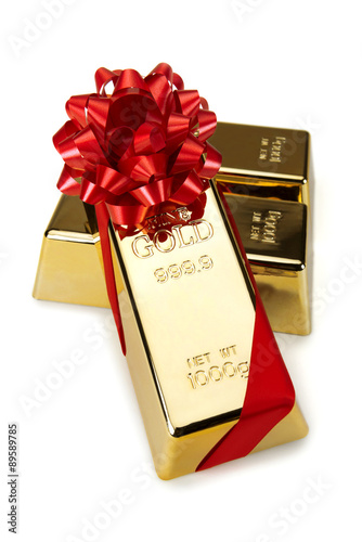 Gold Bar with Red Ribbon, studio shots
