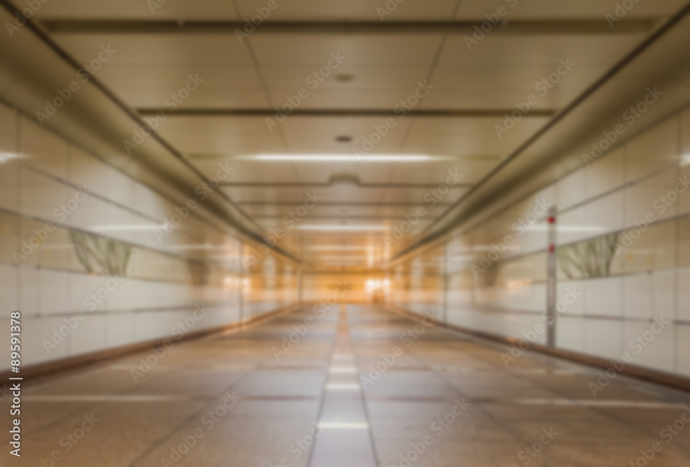 Perspective of Empty underground passage at night