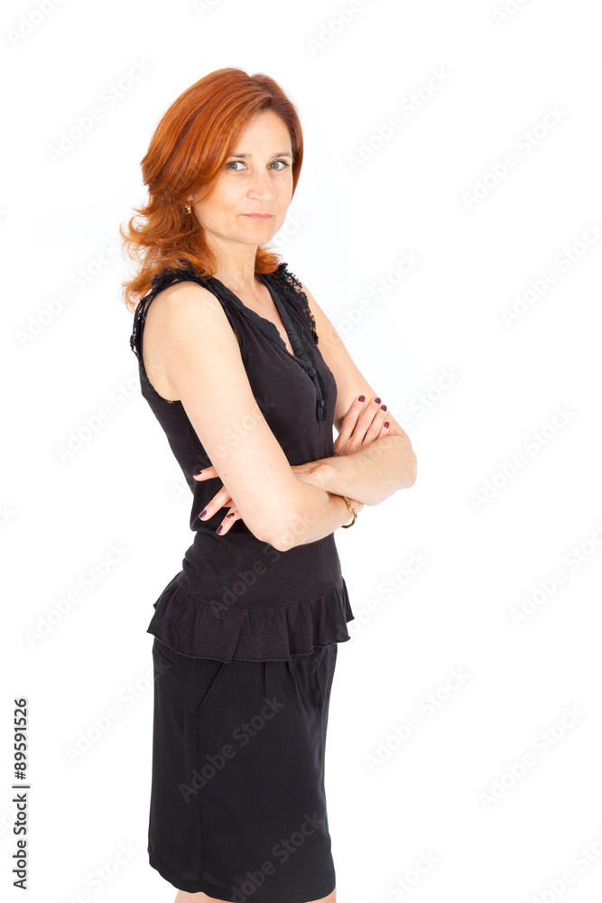 Beautiful businesswoman doing different expressions in different sets of clothes: arms crossed Beautiful businesswoman doing different expressions in different sets of clothes: arms crossed