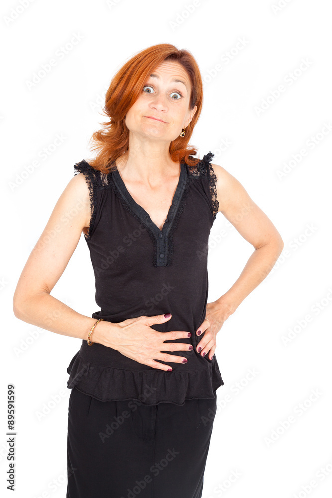 Beautiful businesswoman doing different expressions in different sets of clothes: hungry Beautiful businesswoman doing different expressions in different sets of clothes: hungry