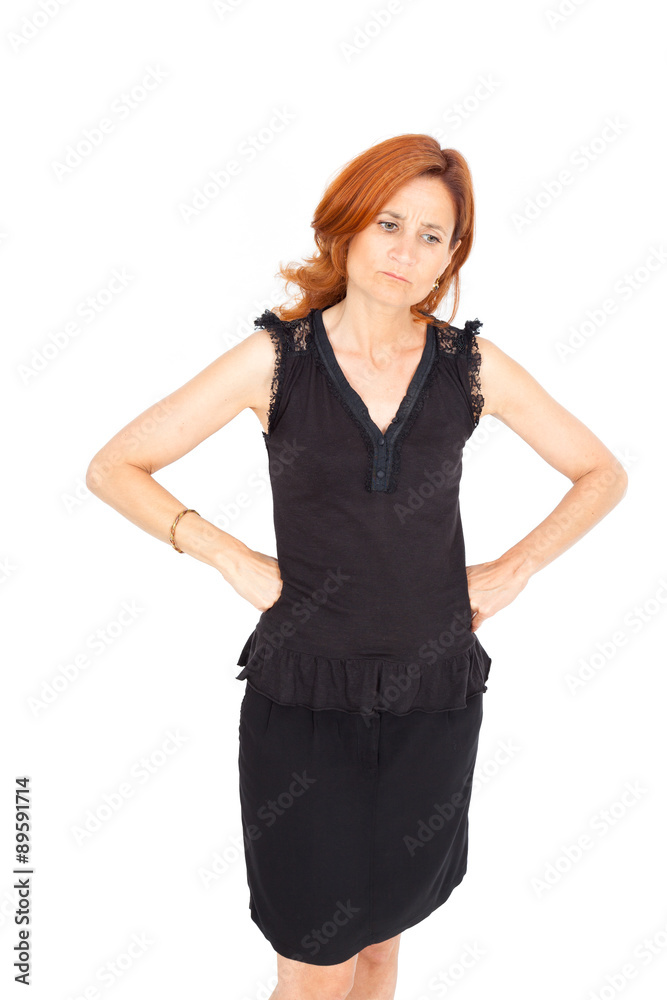 Beautiful businesswoman doing different expressions in different sets of clothes: worried Beautiful businesswoman doing different expressions in different sets of clothes: worried