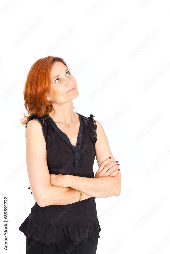 Beautiful businesswoman doing different expressions in different sets of clothes: arms crossed Beautiful businesswoman doing different expressions in different sets of clothes: arms crossed