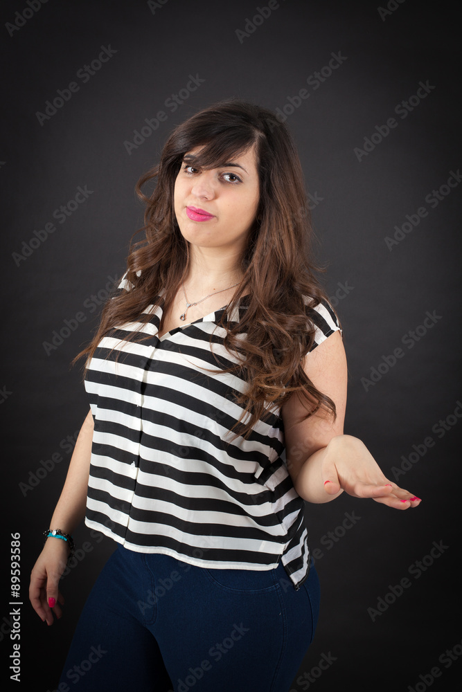 Beautiful woman doing different expressions in different sets of clothes: surprise Beautiful woman doing different expressions in different sets of clothes: surprise