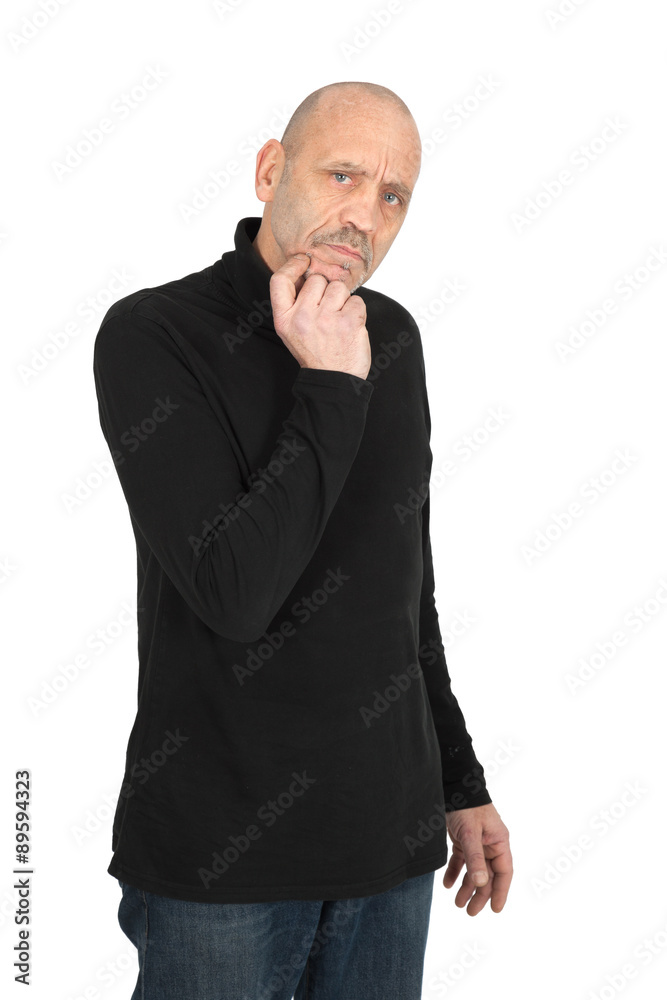 Handsome man doing different expressions in different sets of clothes: suspicion Handsome man doing different expressions in different sets of clothes: suspicion