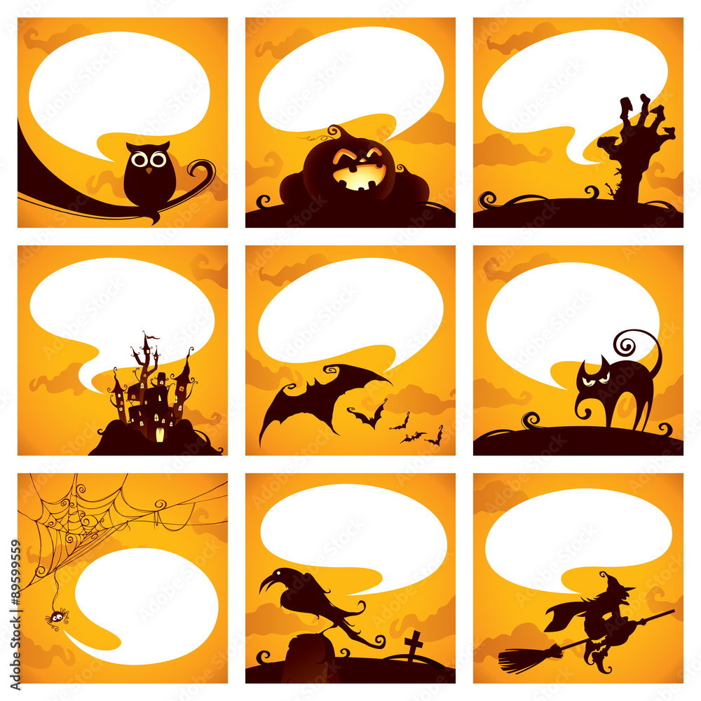Obraz premium Collection of halloween elements with speech bubbles