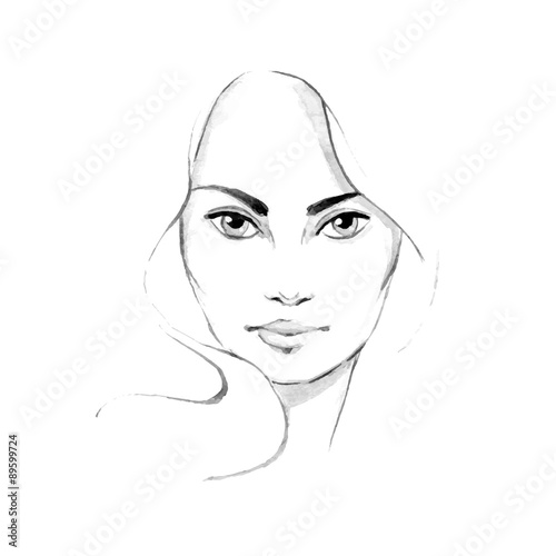 Beautiful woman face 3. Hand-drawn illustration. Vector