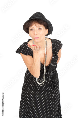 Beautiful woman doing different expressions in different sets of clothes: kiss