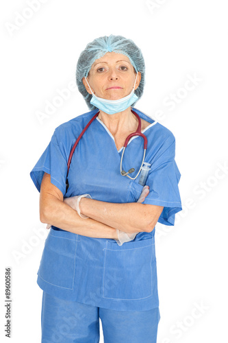 Beautiful doctor doing different expressions in different sets of clothes: arms crossed