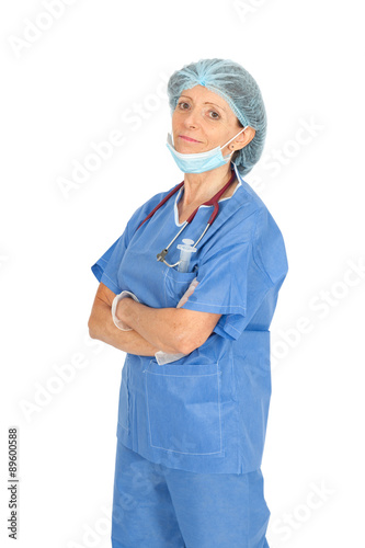 Beautiful doctor doing different expressions in different sets of clothes: arms crossed