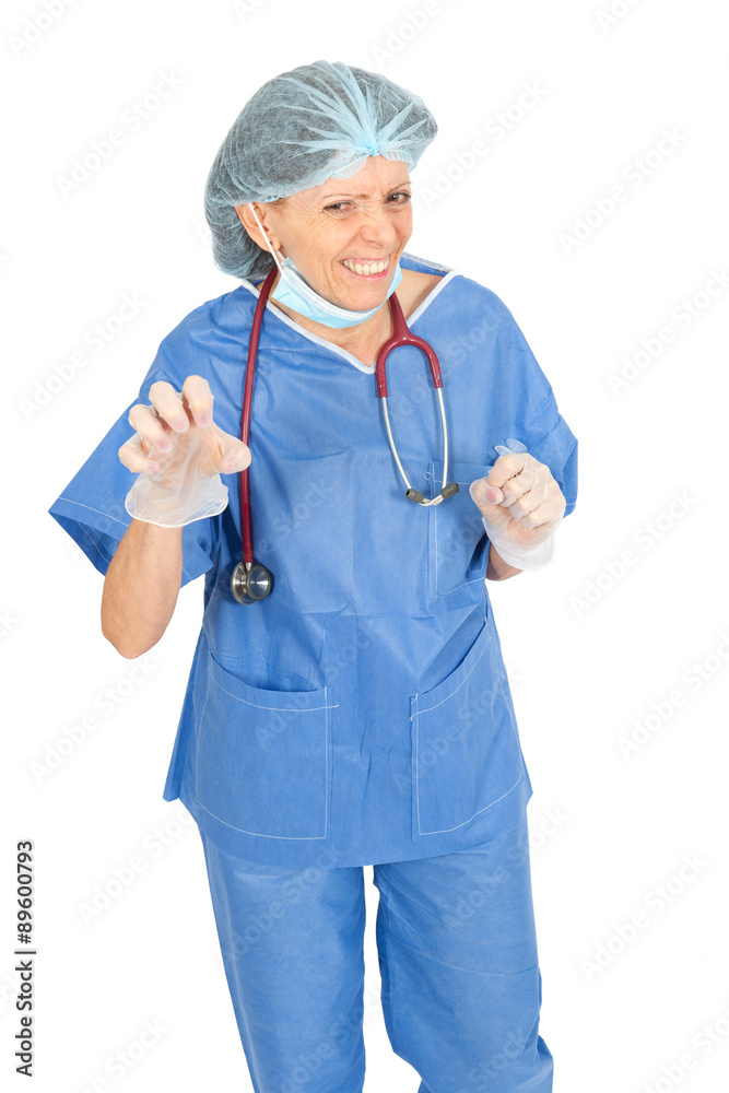 Beautiful doctor doing different expressions in different sets of clothes: angry Beautiful doctor doing different expressions in different sets of clothes: angry