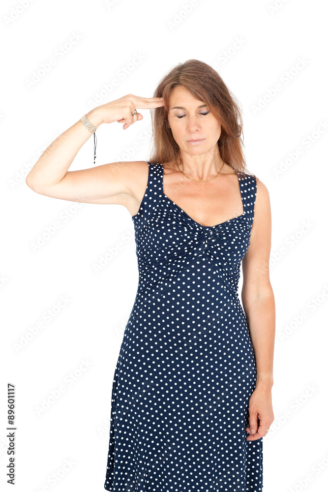 Beautiful woman doing different expressions in different sets of clothes: committing suicide Beautiful woman doing different expressions in different sets of clothes: committing suicide