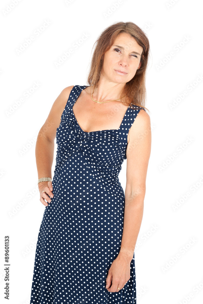 Beautiful woman doing different expressions in different sets of clothes: blinking Beautiful woman doing different expressions in different sets of clothes: blinking