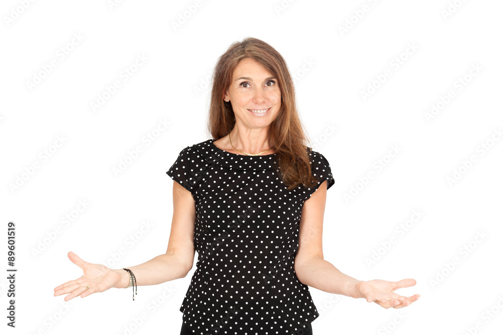 Beautiful woman doing different expressions in different sets of clothes: joy Beautiful woman doing different expressions in different sets of clothes: joy