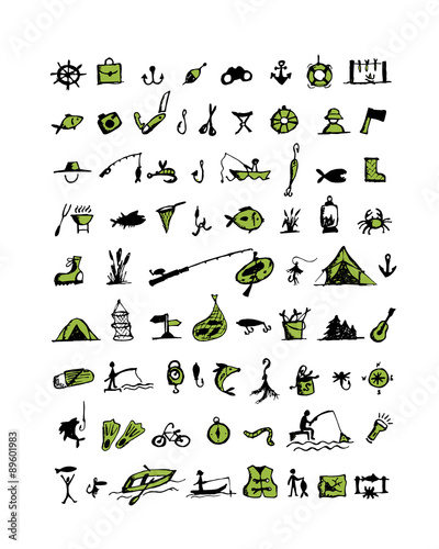 Fishing icons, sketch for your design