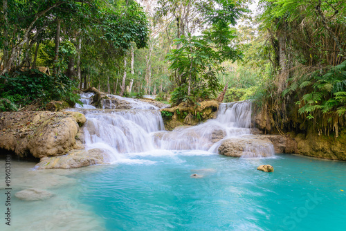 Rainforest waterfall  Tat Kuang Si Waterfall at Luang Prabang  Laos.