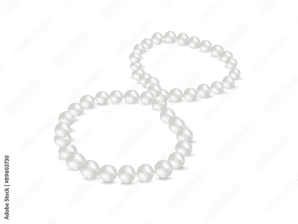Necklace of pearl beads isolated on white. Photo-realistic vecto Necklace of pearl beads isolated on white. Photo-realistic vecto