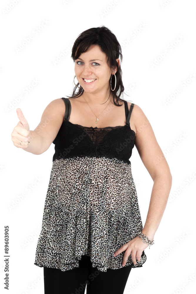Beautiful woman doing different expressions in different sets of clothes: thumbs up Beautiful woman doing different expressions in different sets of clothes: thumbs up