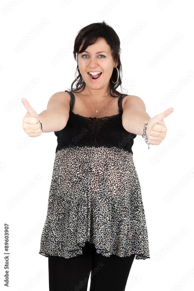 Beautiful woman doing different expressions in different sets of clothes: thumbs up Beautiful woman doing different expressions in different sets of clothes: thumbs up