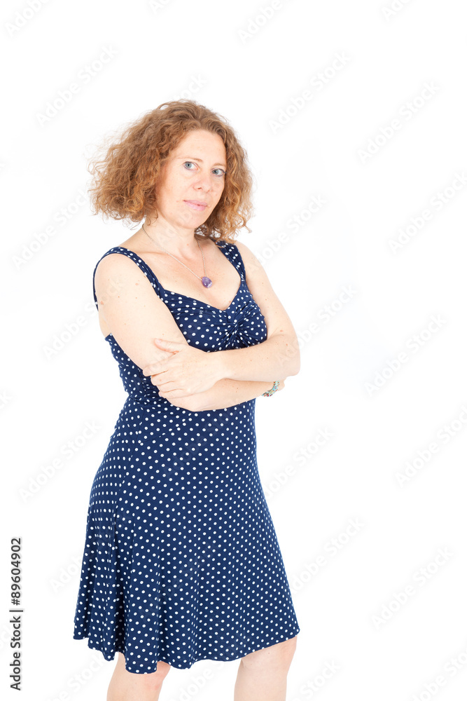Beautiful woman doing different expressions in different sets of clothes: arms crossed Beautiful woman doing different expressions in different sets of clothes: arms crossed