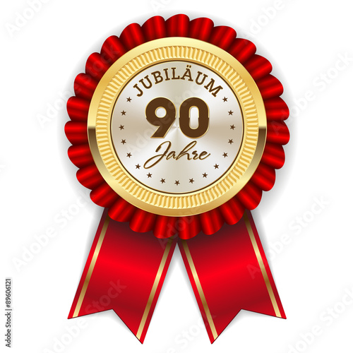 Gold 90 Jahre Jubiläum Rosette mit roter Sherpe