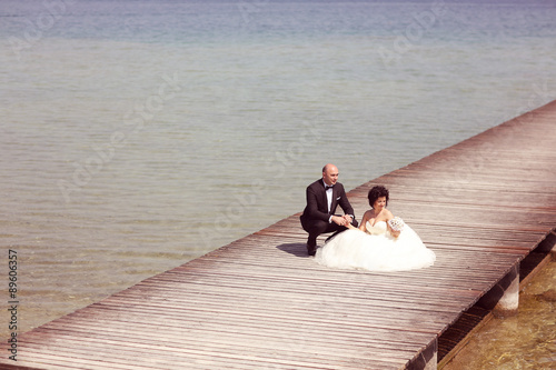 Bride and groom at sea