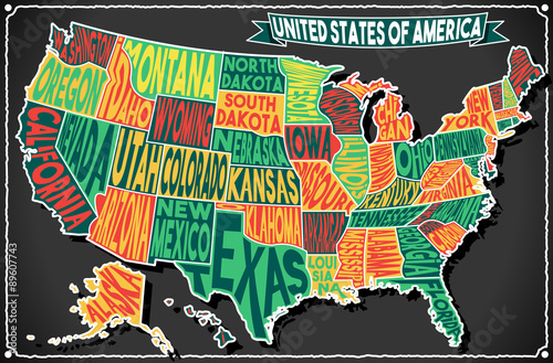 Fotografia USA Map Vintage Blackboard 2D Vector US America
