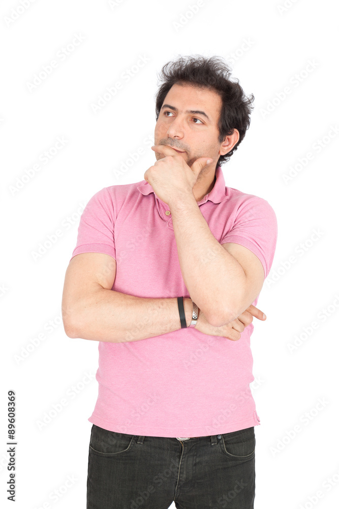 Handsome arabic man doing different expressions in different sets of clothes: thinking Handsome arabic man doing different expressions in different sets of clothes: thinking