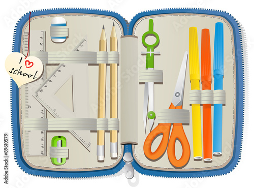 Set of school accessories in pencil box