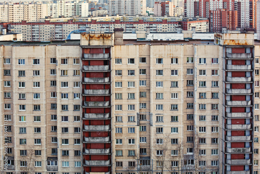 A lot of Windows in residential area of contemporary Russian City