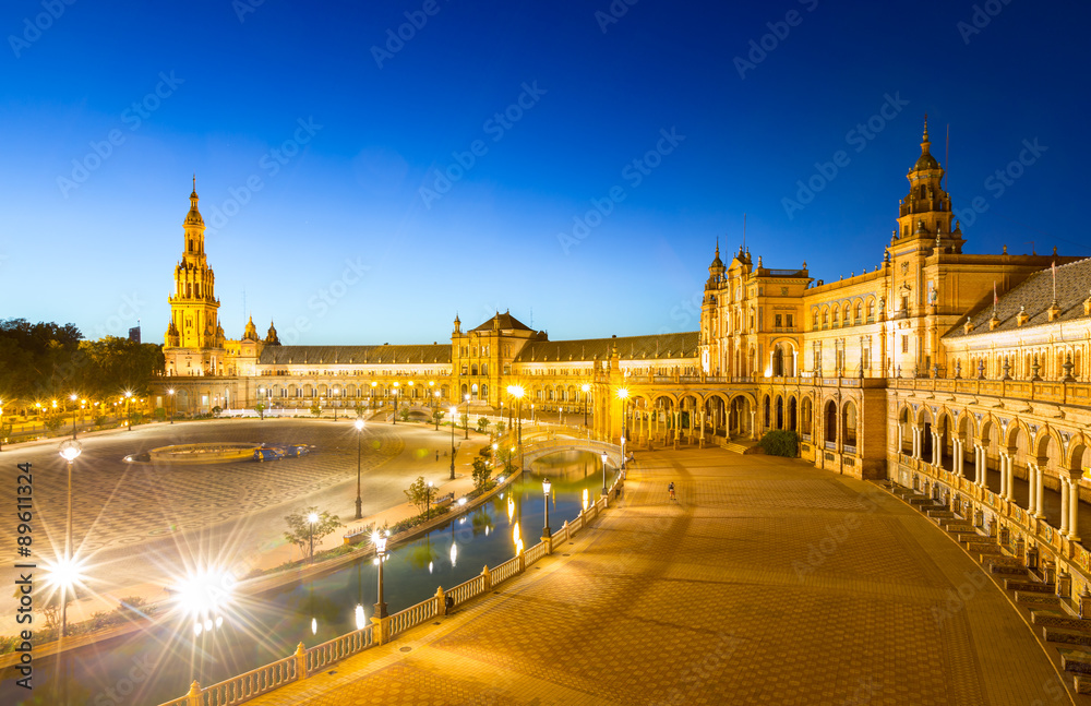 espana Plaza in Sevilla Spain at dusk