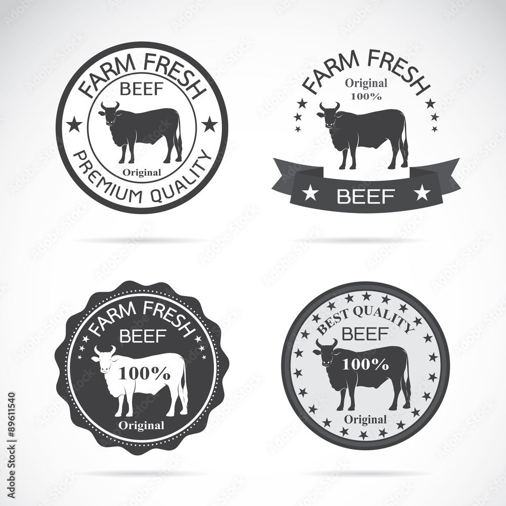 Fototapeta premium Set of vector an cow label on white background