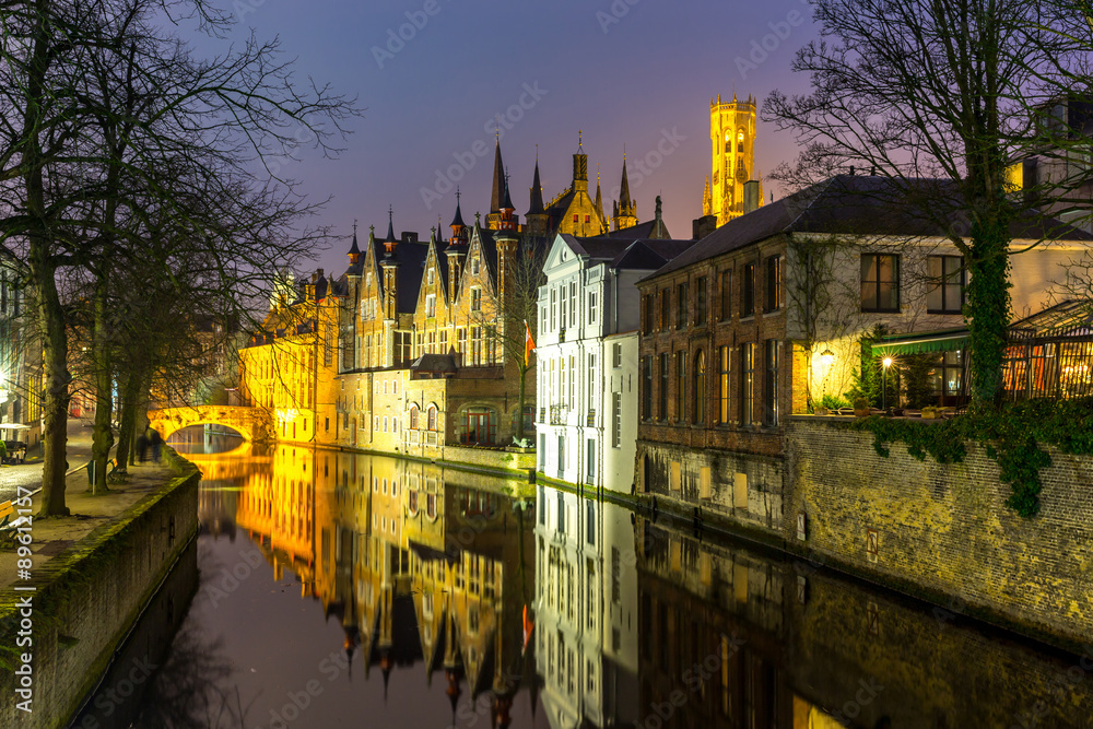 Bruges, Belgium at dusk