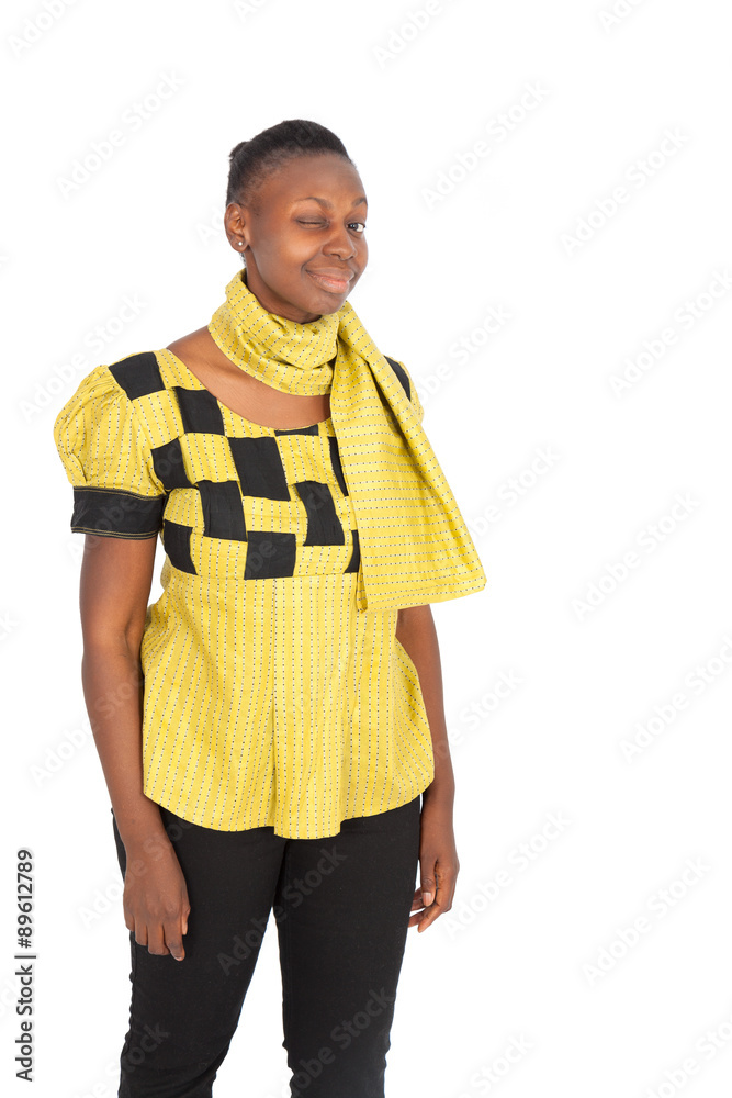 Beautiful black woman doing different expressions in different sets of clothes: blinking Beautiful black woman doing different expressions in different sets of clothes: blinking