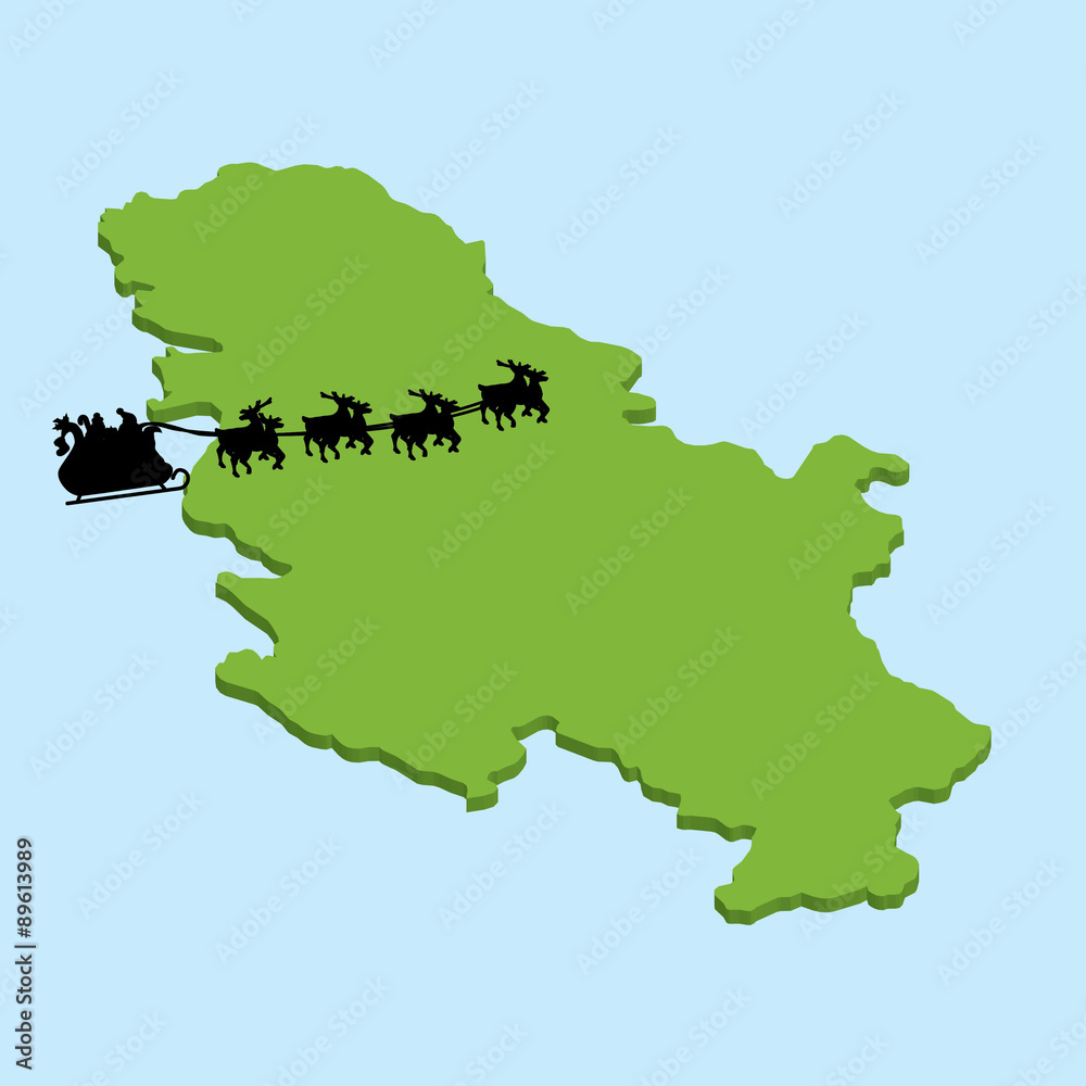 Obraz premium 3D map on blue water with Santa background of Serbia
