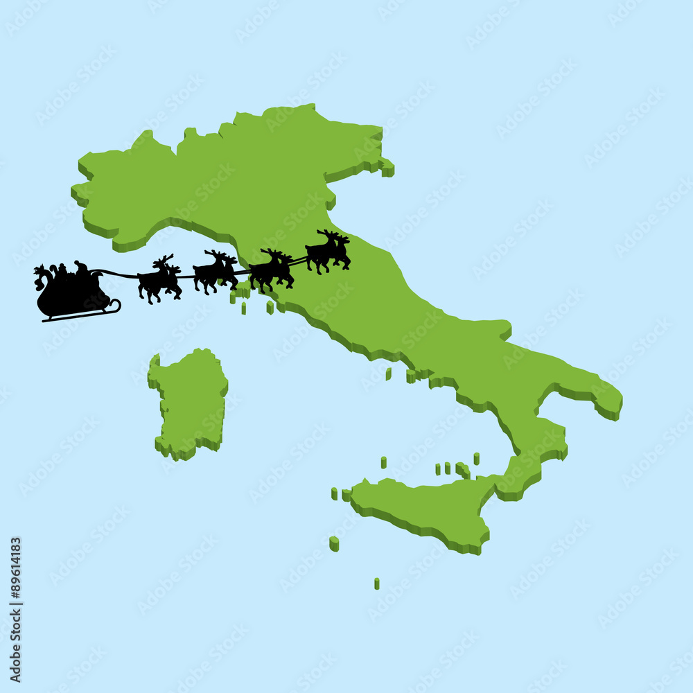 Obraz premium 3D map on blue water with Santa background of Italy