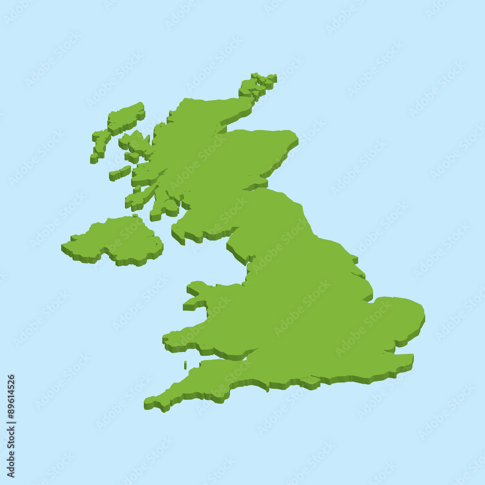 3D map on blue water background of UnitedKingdom 3D map on blue water background of UnitedKingdom