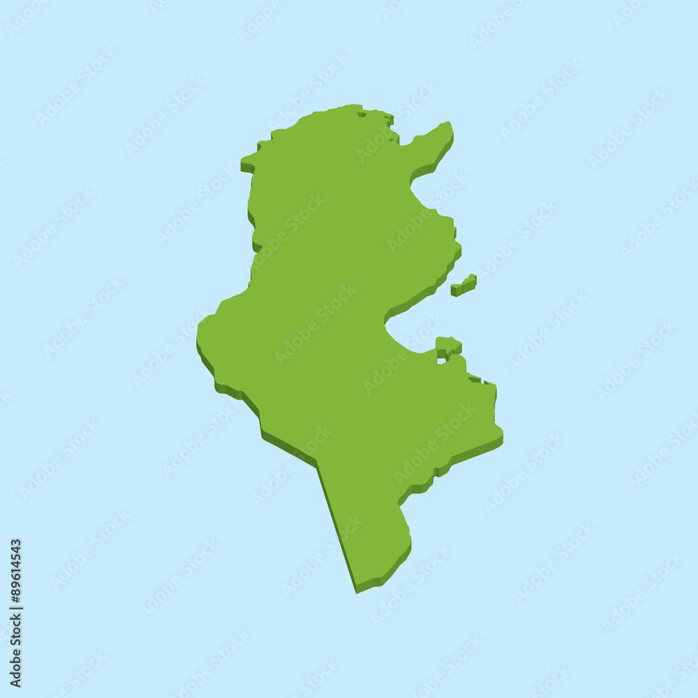 3D map on blue water background of Tunisia 3D map on blue water background of Tunisia