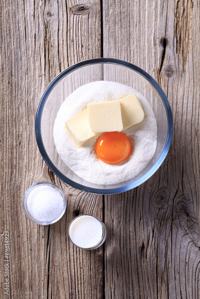 Ingredients to prepare pastry dough Ingredients to prepare pastry dough