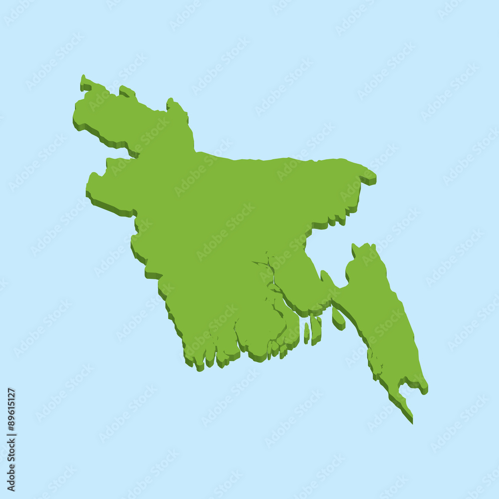 3D map on blue water background of  Bangladesh