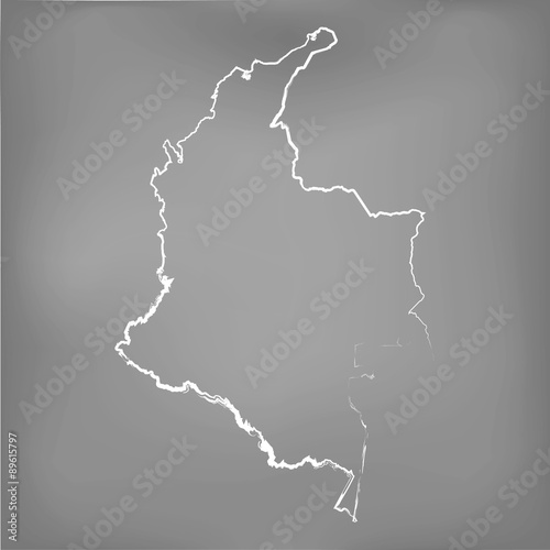 Chalked map on a chalk board of  Colombia