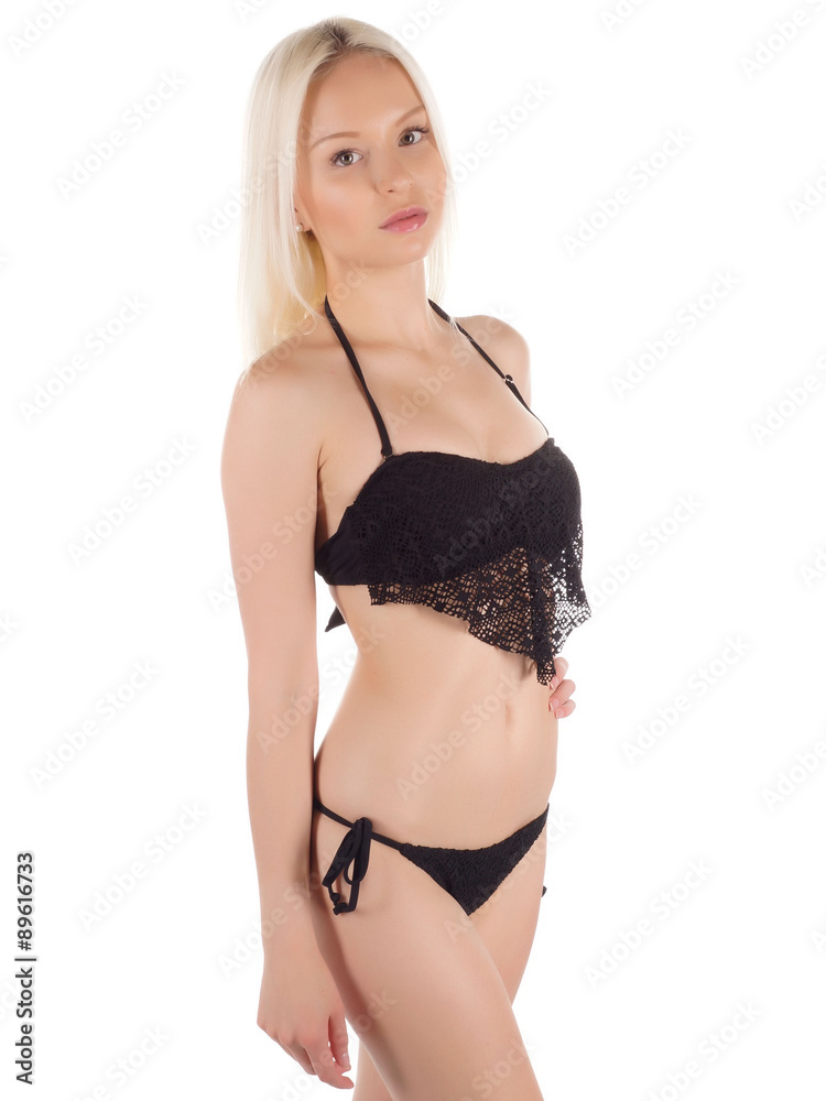 Fototapeta premium Woman in bikini, swimwear, white background