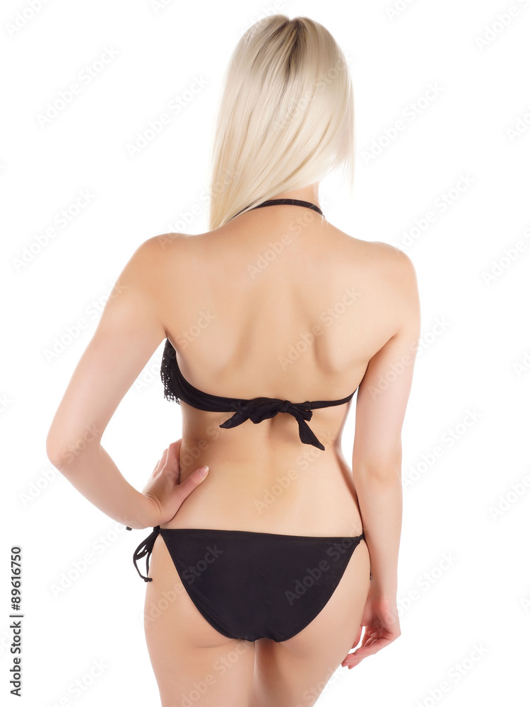 Woman in bikini, swimwear, white background