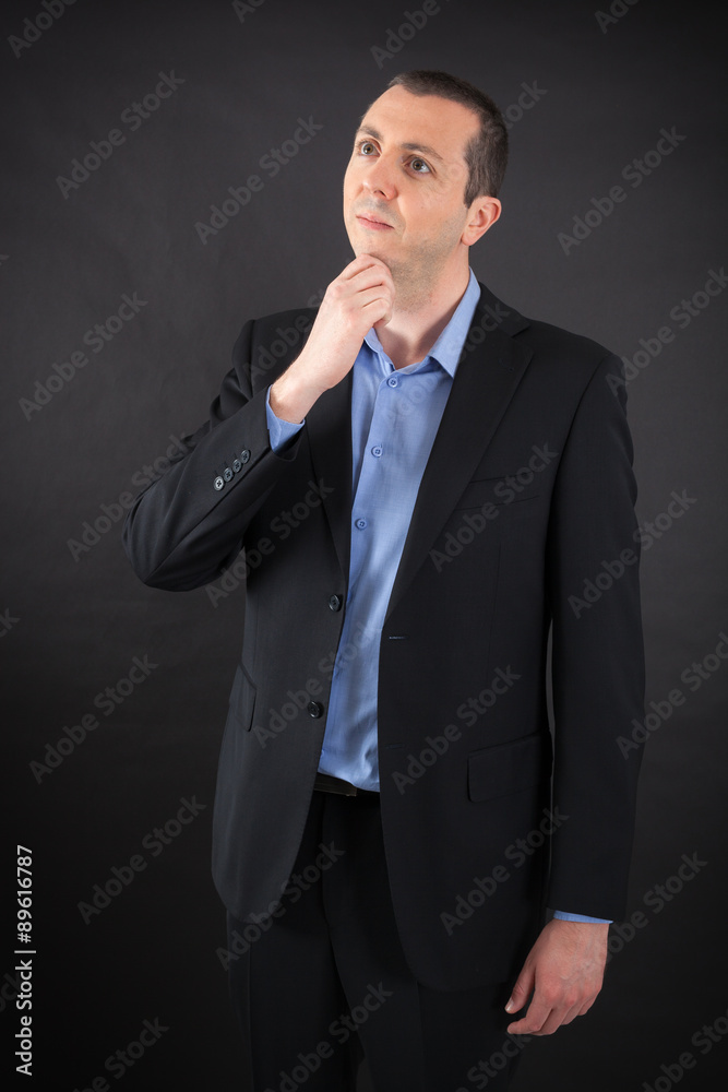 Handsome man doing different expressions in different sets of clothes: thinking Handsome man doing different expressions in different sets of clothes: thinking